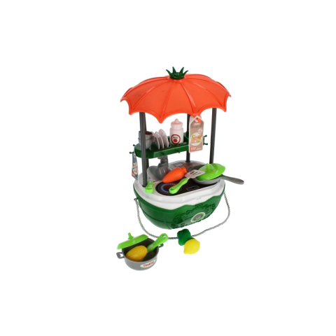 Set de joaca 4 in 1 - bucatarie utilata - accesorii diverse, cu maner, pe roti, verde-portocaliu, MegaCreative 460502, 3+ ani [5]