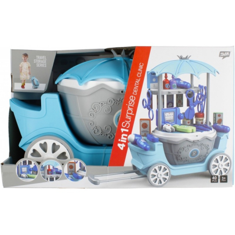 Jucării și Jocuri pentru copii - Set de joaca 4 in 1 - stand dentist - accesorii diverse incluse, cu maner, pe roti, bleu-gri, MegaCreative 460277, 3+ ani