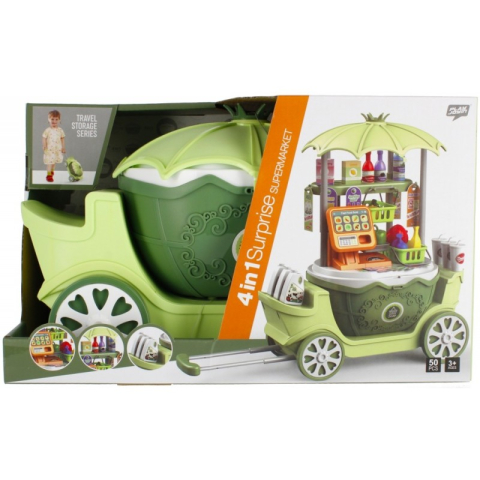 Jucării și Jocuri pentru copii - Set de joaca 4 in 1 - supermarket - accesorii diverse incluse, cu maner, pe roti, verde, MegaCreative 459945, 3+ ani