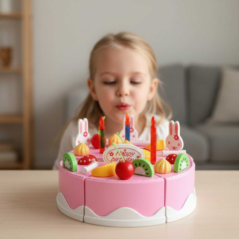Jucării și Jocuri pentru copii - Tort aniversar, Jucarie copii cu scai, 75 accesorii, cescute si lumini