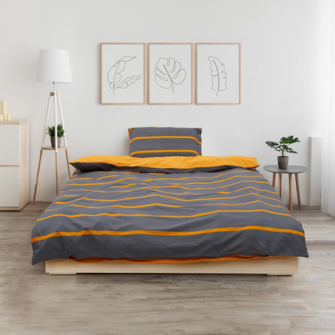 Set de pat single bumbac grey/orange [3]
