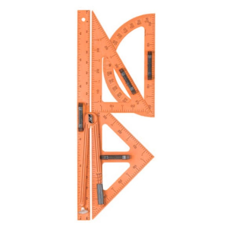 Instrumente de Geometrie: Rigle, Echere, Compasuri si Truse - Set didactic CNX, 5 piese (raportor, echer 45 si 30/60, rigla si compas), PVC