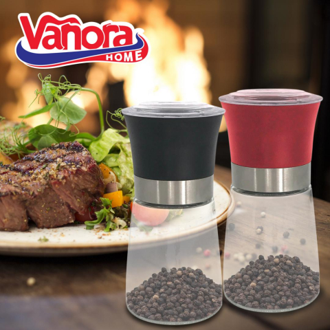 Set doua rasnite ceramice sare&piper 13.5cm, rosu/negru, vanora home [2]