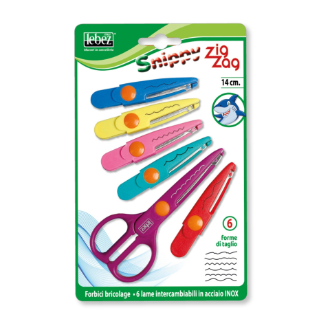 Art & Craft si Artizanat - Set foarfeca zig-zag, 14 cm cu 6 lame interschimbabile varsta 3 ani+,6 ani+,8 ani+