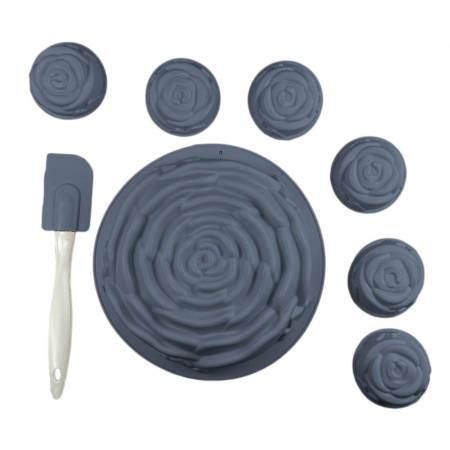 Set forme din silicon, prajituri si tort, cu spatula, 7 piese, Gri [1]