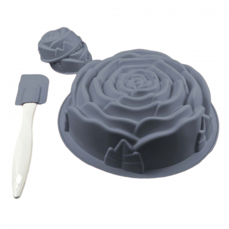 Forme Silicon pentru brioșe, jeleuri și alte prăjituri - Set forme din silicon, prajituri si tort, cu spatula, 7 piese, Gri