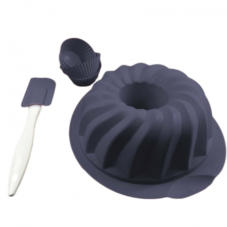 Lichidare stoc - Totul la 9.90 Lei - Set forme din silicon, tort si briose, cu spatula, 6 piese, Gri