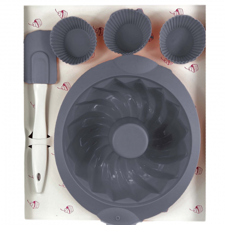 Set forme din silicon, tort si briose, cu spatula, 6 piese, Gri [4]