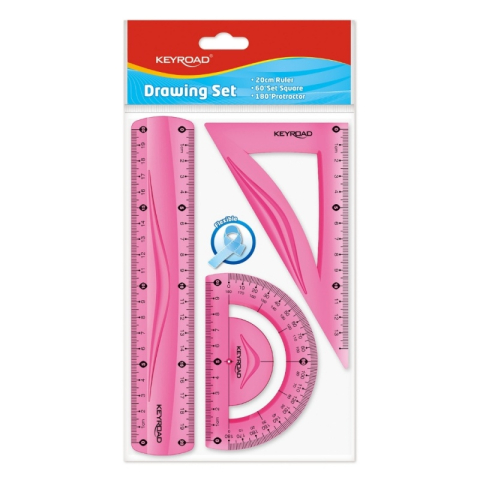 Instrumente de Geometrie: Rigle, Echere, Compasuri si Truse - Set geometrie Keyroad KR970858, 20cm, PVC, diverse culori, flexibil, blister 3 piese