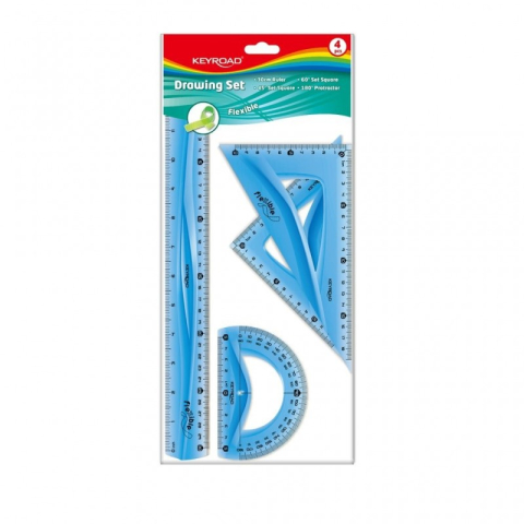 Instrumente de Geometrie: Rigle, Echere, Compasuri si Truse - Set geometrie Keyroad KR971105, 30cm, PVC, diverse culori, flexibil, blister 4 piese