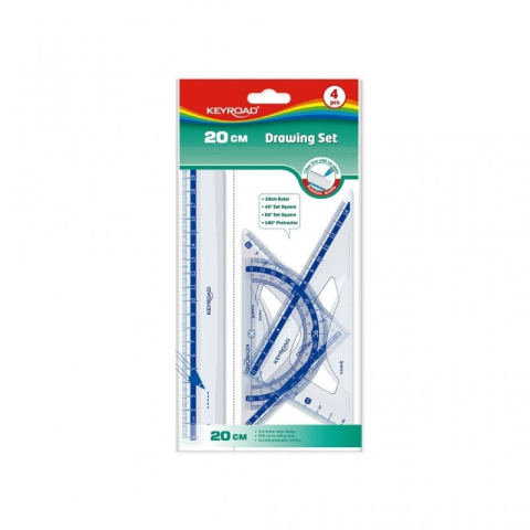 Instrumente de Geometrie: Rigle, Echere, Compasuri si Truse - Set geometrie Keyroad KR971247, 20cm, PVC, blister 4 piese