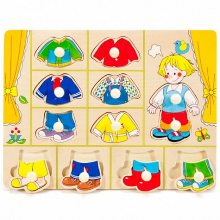 Puzzle incastru din lemn cu butoni, imbracaminte baieti [1]