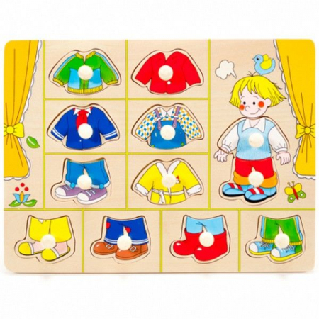 Puzzle incastru din lemn cu butoni, imbracaminte baieti [2]