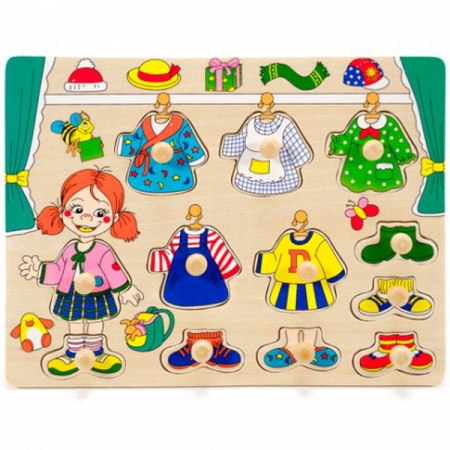 Puzzle incastru din lemn cu buton, imbracaminte fete [2]
