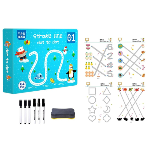 Jucării și Jocuri pentru copii - Joc Uneste Punctele cu planse reutilizabile 64 piese, Dot to Dot, Stroke Line