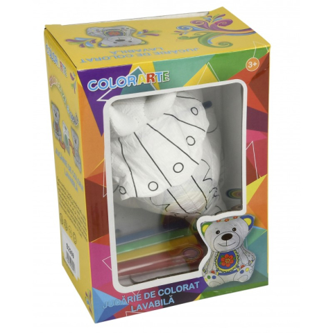 Set Jucarie vatelina pentru colorat lavabila + Carioci Keyroad Washable, 6 culori - 20x14cm - dinozaur, Colorarte [2]