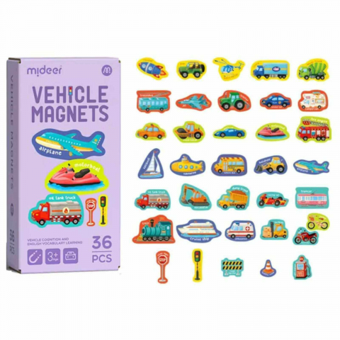 Jucării și Jocuri pentru copii - Set Magnetic Vehicule, 36 Piese - Magneți Frigider și Tabla Magnetică
