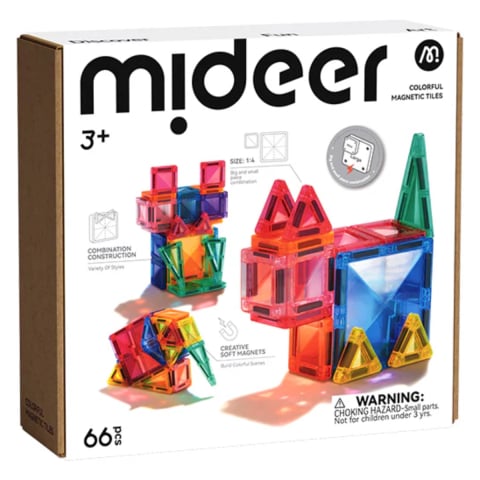 Jucării și Jocuri pentru copii - Set Magnetic Mideer Mini Tiles, Joc de Constructie cu 66 Piese Mixte