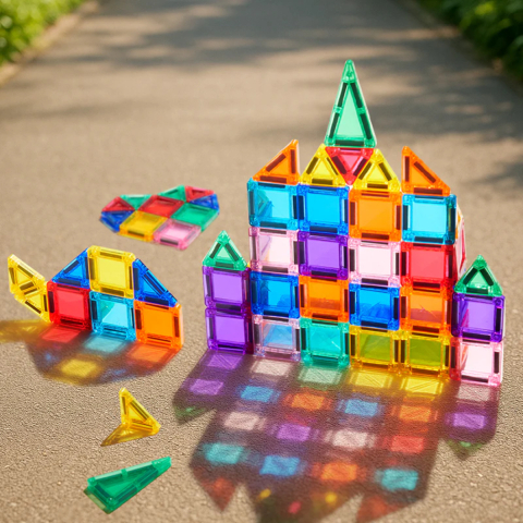 Set Magnetic Mideer Mini Tiles, Joc de Constructie cu 66 Piese Mixte [1]