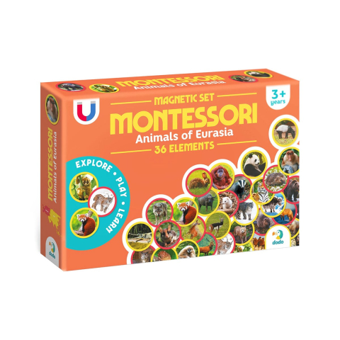 Jucării și Jocuri pentru copii - Set magnetic Montessori, Animale din Eurasia, varsta 3-7 ani
