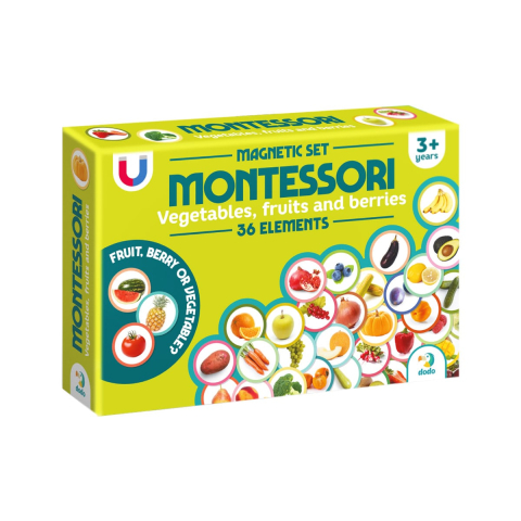 Jucării și Jocuri pentru copii - Set magnetic Montessori, Fructe si legume, varsta 3-7 ani