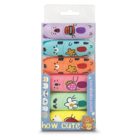 Rechizite Școlare - Set Marker evidențiator, How Cute, 6 culori pastel (6 buc/blister), copii varsta 3 ani+,6 ani+,8 ani+