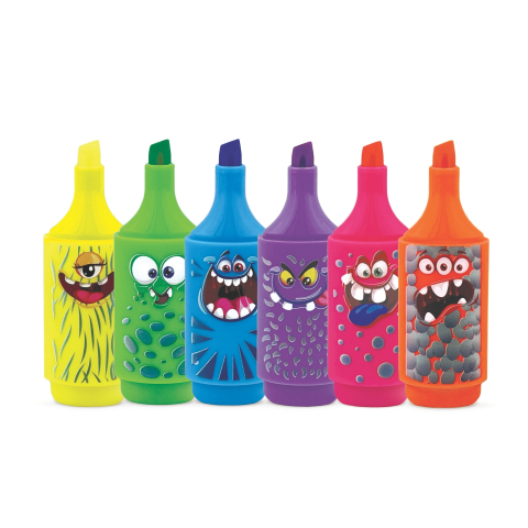 Set Marker evidențiator, Monsters, 6 culori fluorescente (6 buc/blister), copii varsta 3 ani+,6 ani+,8 ani+ [1]