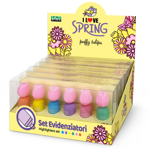 Rechizite Școlare - Set Marker evidențiator Puffy Tulips, 6 culori pastel (6 set/display), pret/1 buc