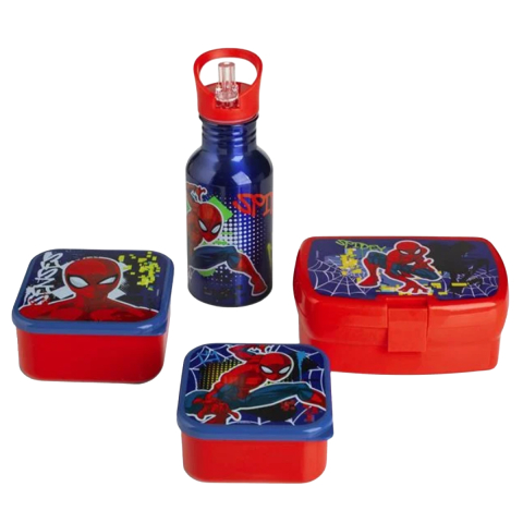 Rechizite Școlare - Set Masa Pranz pentru Baieti, Lunch Box Spider-Man, Sticla cu 3 Caserole, Fara BPA