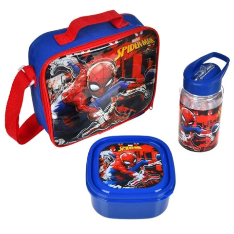 Rechizite Școlare - Set Masa Pranz pentru copii, Spider-Man, Geanta Izoterma, Caserola si Sticla Pop-Up