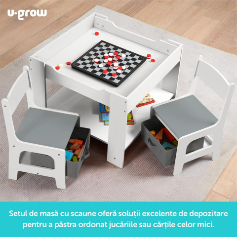 Camera copilului - Set masuta si 2 scaune , alb mdf, u-grow