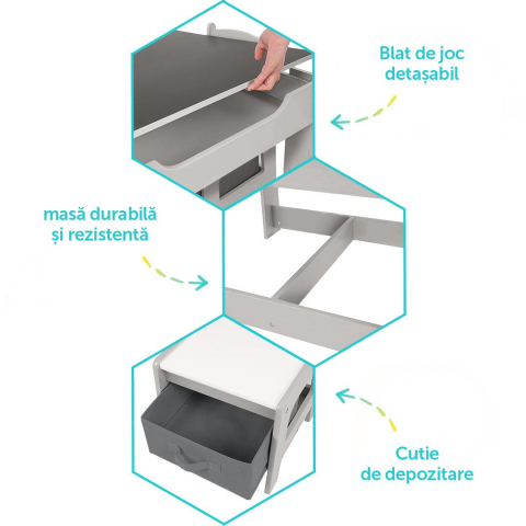 Set masuta si 2 scaune , alb mdf, u-grow [4]