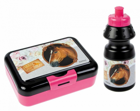 Caserole, cutii alimentare - Set mic dejun pentru copii, bidon si cutie de pranz cu design cu cai