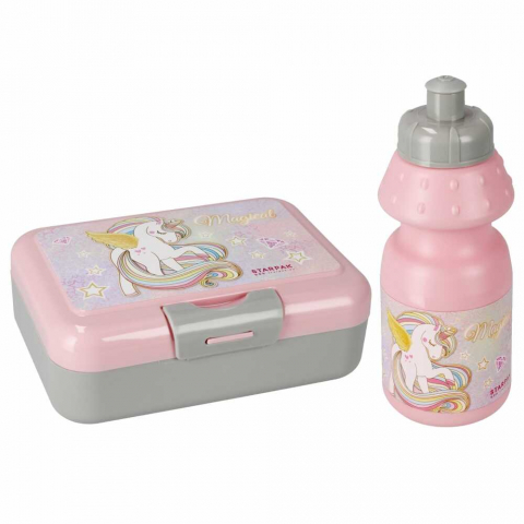 Caserole, cutii alimentare - Set mic dejun pentru copii model Unicorn – Bidon si cutie de pranz