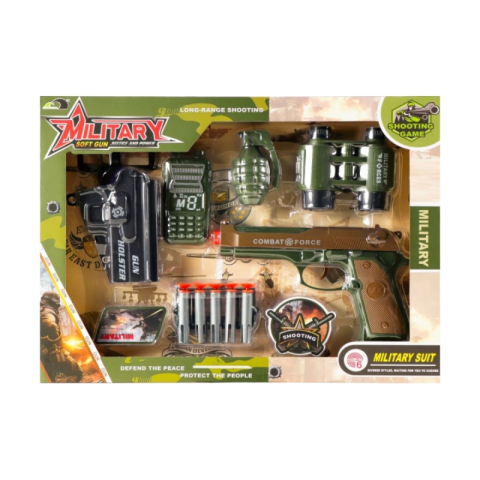Jucării și Jocuri pentru copii - Set militar - pistol, grenada, binoclu, statie, gloante, MegaCreative 500624, +6ani