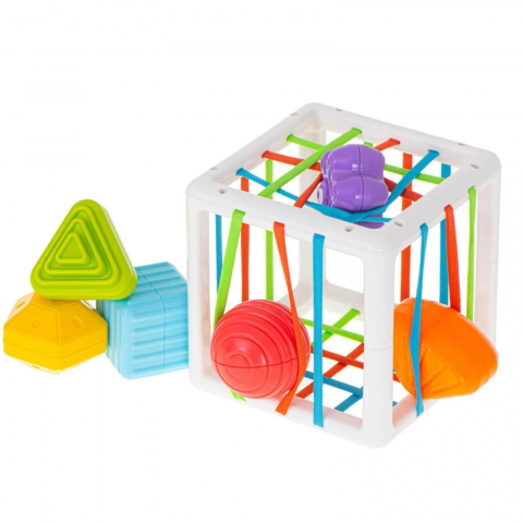 Set Montessori Jucarii Bebelusi 4 in 1, Cuburi Senzoriale, Turn de Baie, Forme si Dentitie, 6-18 Luni [8]