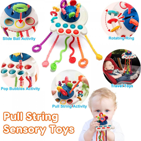 Set Montessori Jucarii Bebelusi 4 in 1, Cuburi Senzoriale, Turn de Baie, Forme si Dentitie, 6-18 Luni [1]