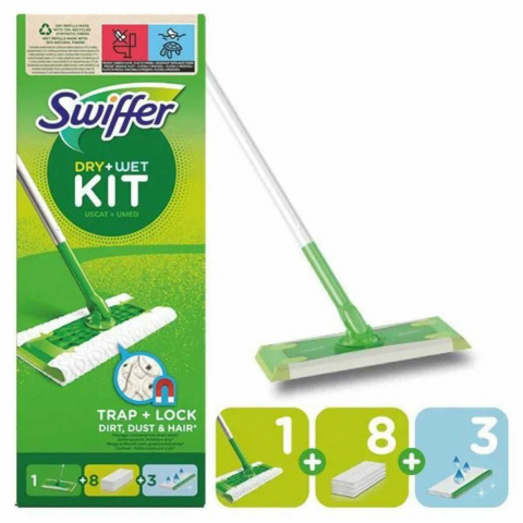 Curatenie, intretinere casa - Set mop plat Swiffer Dry + Wet cu 11 rezerve - curatare umeda si uscata