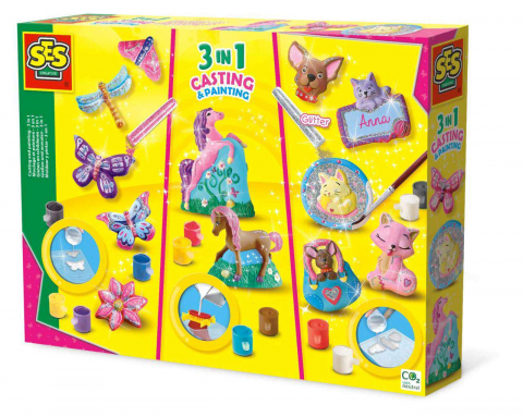 Figurine de pictat, Ipsos, Lemn - Set Mulaj si Pictura diverse figurine, 5 ani+