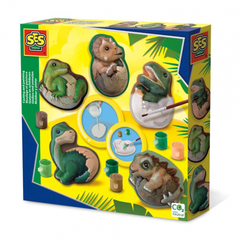 Figurine de pictat, Ipsos, Lemn - Set Mulaj si Pictura-Oua de Dinozaur, 5 ani+