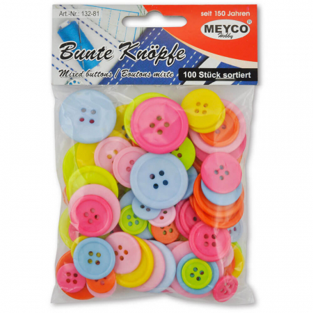 Art & Craft si Artizanat - Set nasturi colorati, 100 bucati, diferite dimensiuni.