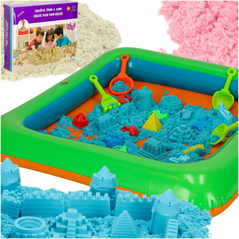 Art & Craft si Artizanat - Set Nisip Kinetic 1kg cu Tava Gonflabila si Accesorii – 27 Piese Joaca Creativa
