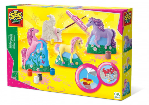 Figurine de pictat, Ipsos, Lemn - Set pentru realizarea unor figurine din ipsos. Pensula si acuarele incluse. 5 ani+