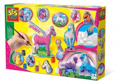 Figurine de pictat, Ipsos, Lemn - Set pentru realizarea unor figurine din ipsos. Pensula si acuarele incluse. 5 ani+