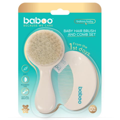 Diversificare si Ingrijire Bebe - Set perie si pieptene bebe baboo - 0 luni+