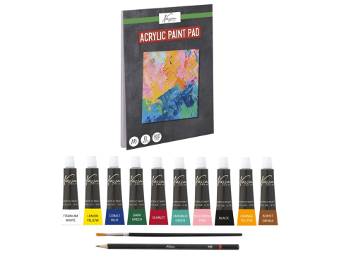 Acuarele, Tempera, Pensule si Blocuri de desen - Set pictat tempera acrilic 10cul+creion+pensula+notes  Grafix A5   