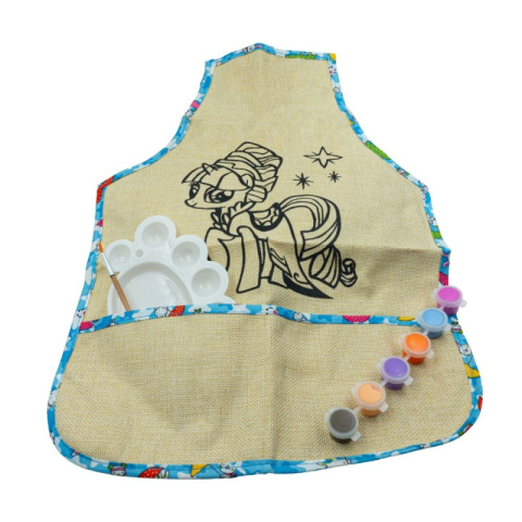 Acuarele, Tempera, Pensule si Blocuri de desen - Set pictura - 4 piese - sort protectie haine iuta + paleta + 6 culori + pensula