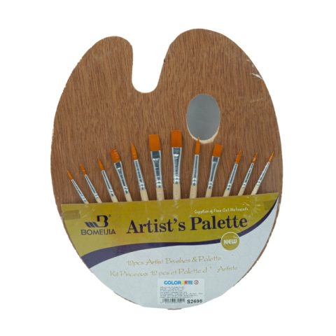 Acuarele, Tempera, Pensule si Blocuri de desen - Set pictura Cnx A0457 - 13 piese - paleta + 12 pensule