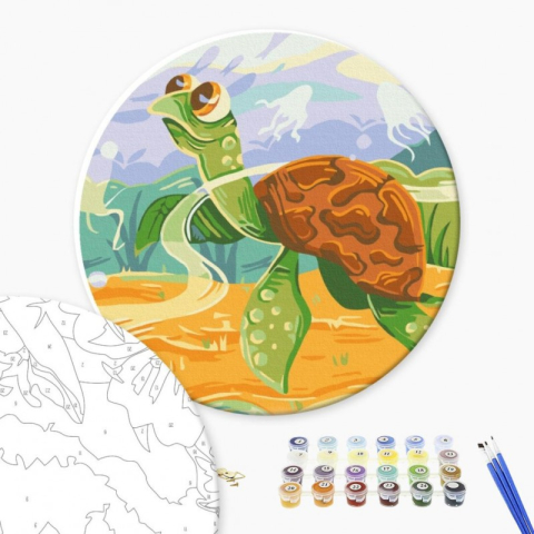 Art & Craft si Artizanat - Set pictura pe numere 30x30cm, Brushme - Broscuta testoasa - pensule, culori, RC00064M