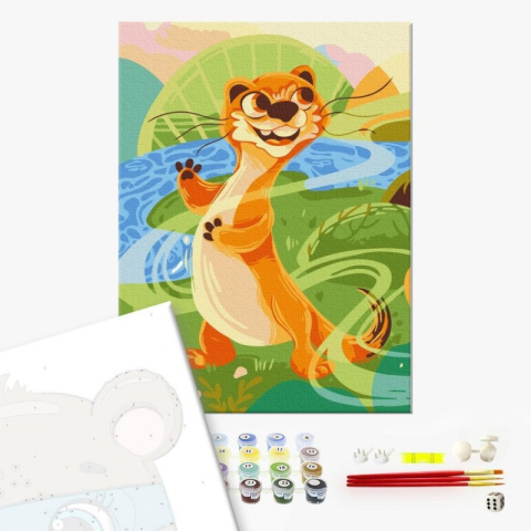 Art & Craft si Artizanat - Set Pictura pe numere 30x40cm, Brushme - Suricata - panza, cadru de lemn, pensule, culori acrilice, KBS0145